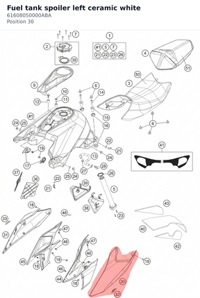 Diagram preview: Fuel tank spoiler left ceramic white (61608050000ABA)