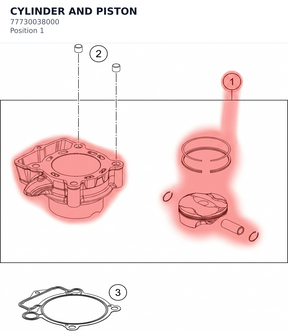 Diagram preview: CYLINDER AND PISTON (77730038000)