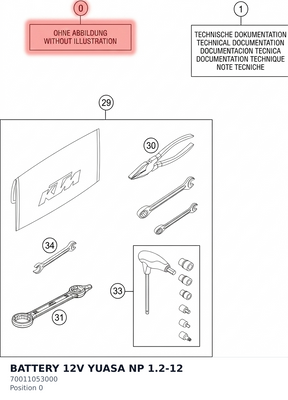 Diagram preview: BATTERY 12V YUASA NP 1.2-12 (70011053000)