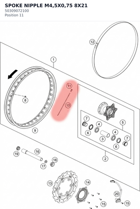 Diagram preview: SPOKE NIPPLE M4,5X0,75 8X21 (50309072100)