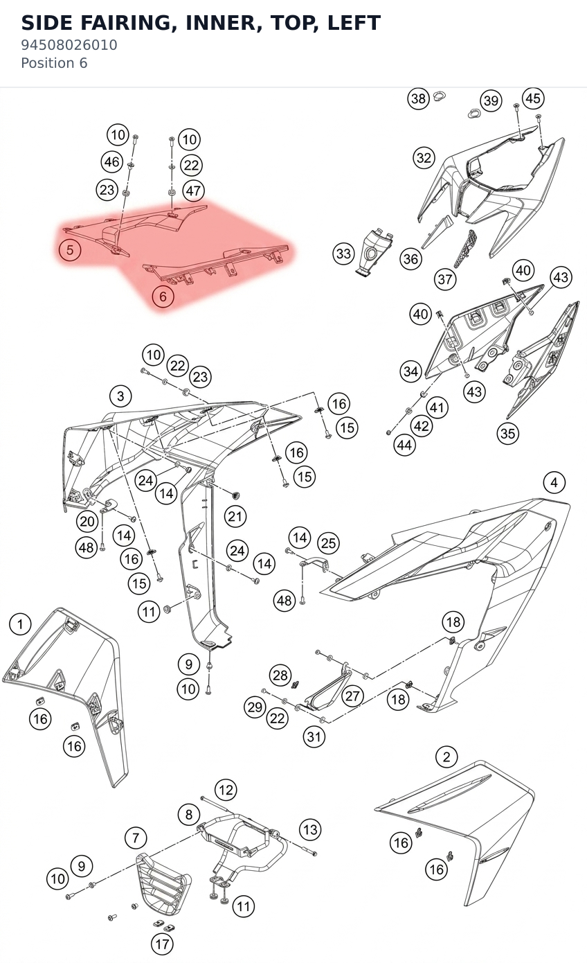 Diagram preview: SIDE FAIRING, INNER, TOP, LEFT (94508026010)
