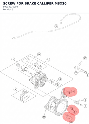 Diagram preview: SCREW FOR BRAKE CALLIPER M8X20 (69013076000)