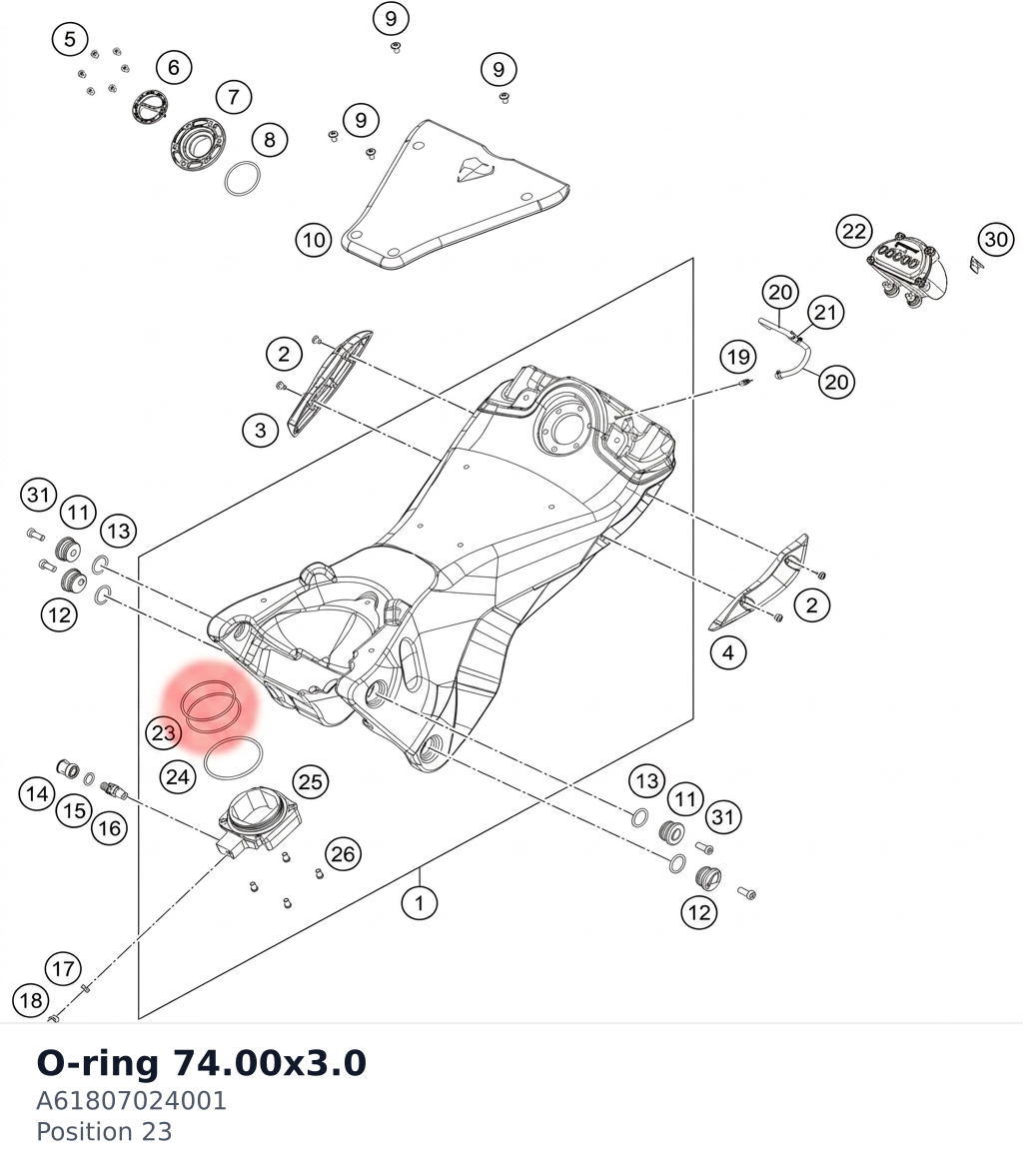 Diagram preview: O-ring 74.00x3.0 (A61807024001)