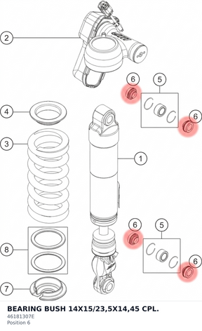 Diagram preview: BEARING BUSH 14X15/23,5X14,45 CPL. (46181307E)