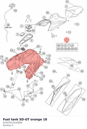 Diagram preview: Fuel tank SD-GT orange 18 (61407013144EBA)
