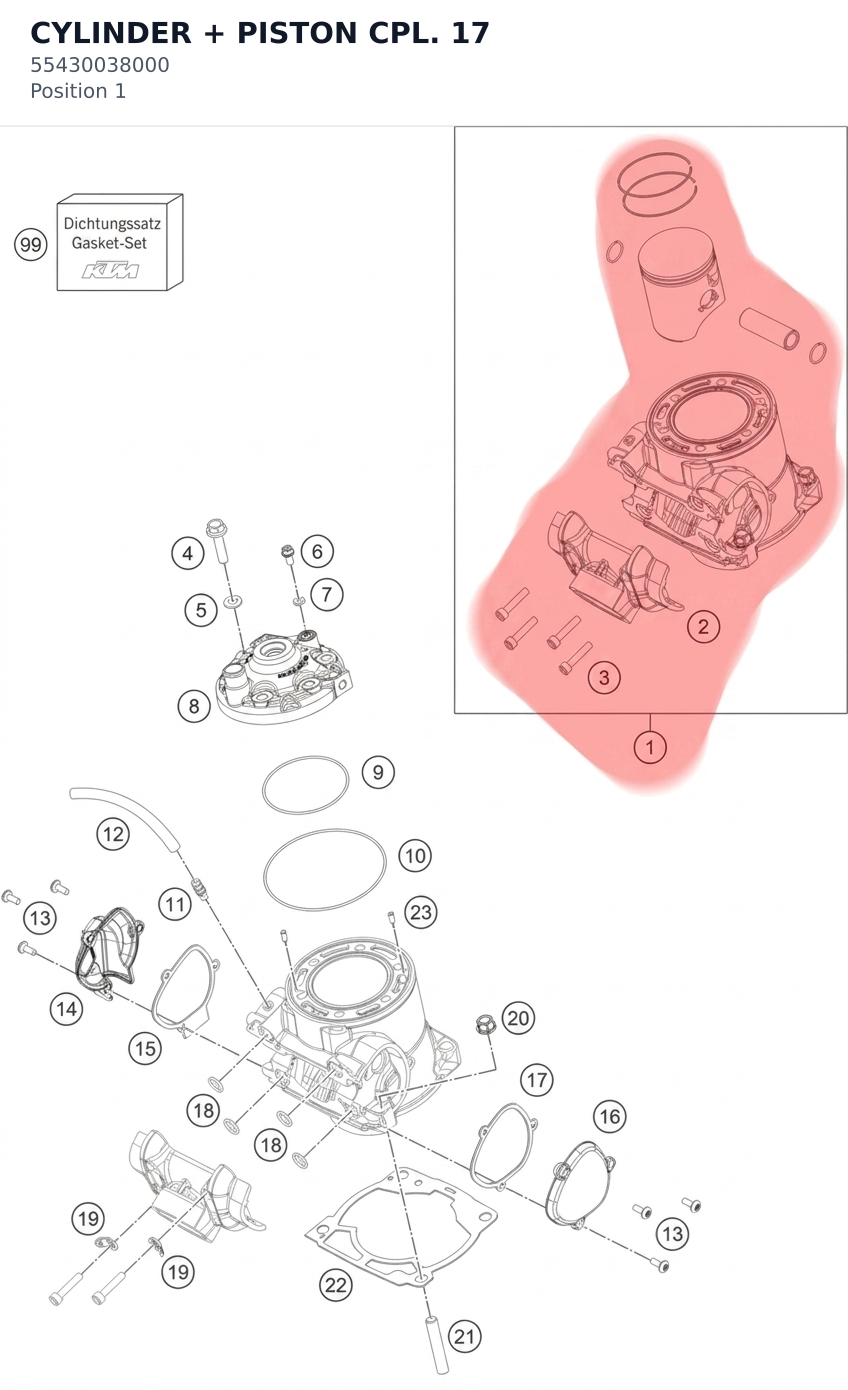 Diagram preview: CYLINDER + PISTON CPL.      17 (55430038000)