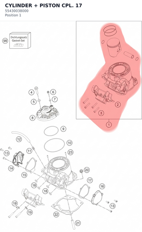 Diagram preview: CYLINDER + PISTON CPL.      17 (55430038000)