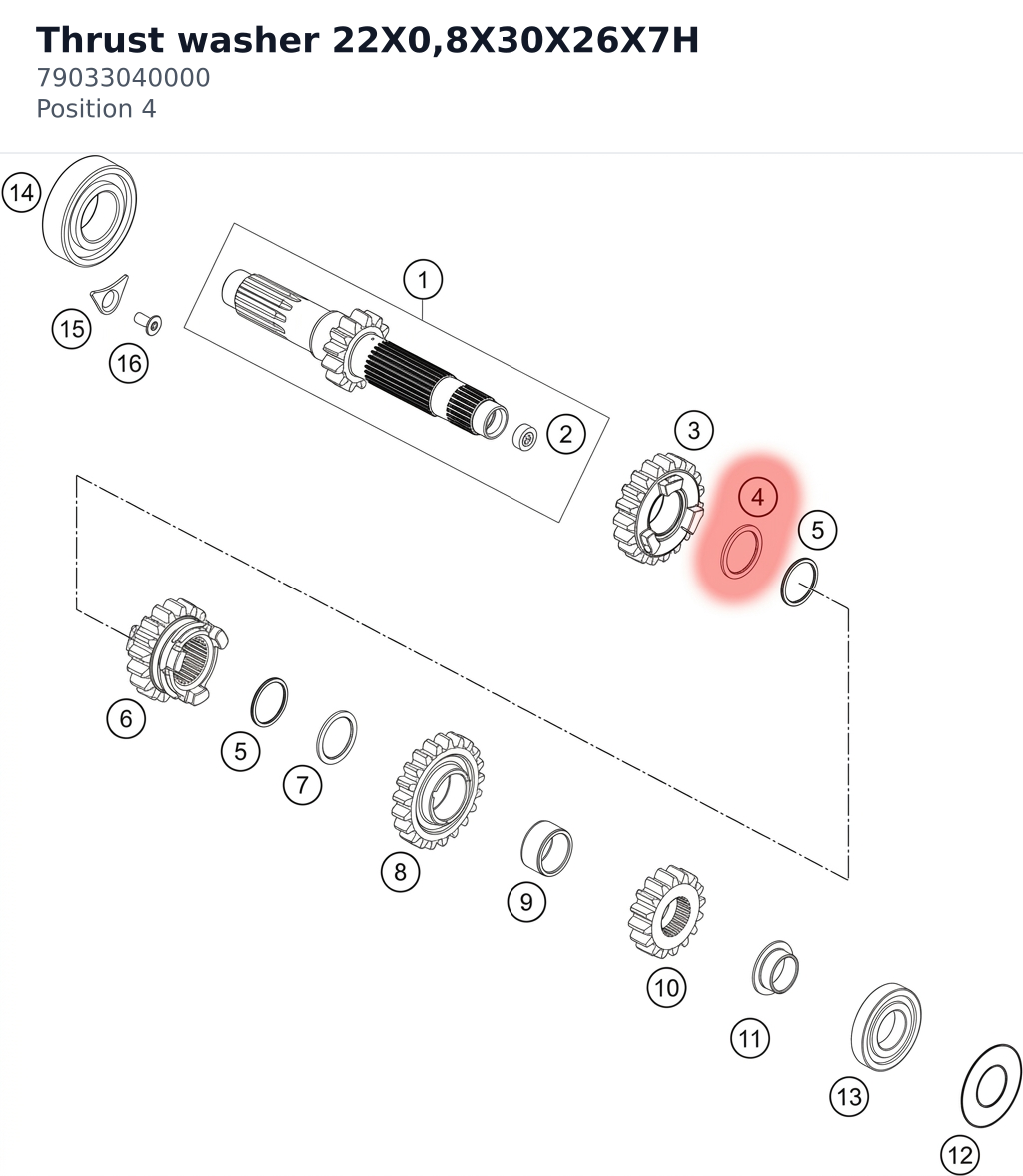 Diagram preview: Thrust washer 22X0,8X30X26X7H (79033040000)