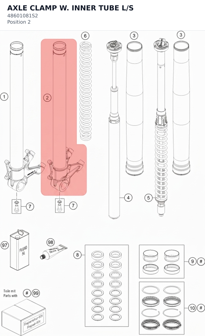 Diagram preview: AXLE CLAMP W. INNER TUBE L/S (48601081S2)