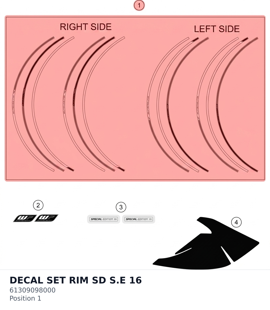 Diagram preview: DECAL SET RIM SD S.E 16 (61309098000)