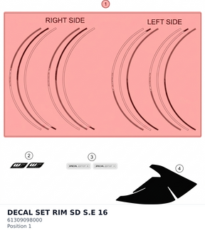 Diagram preview: DECAL SET RIM SD S.E 16 (61309098000)
