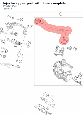 Diagram preview: Injector upper part with hose complete (93341013044)