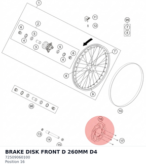 Diagram preview: BRAKE DISK FRONT D 260MM D4 (72509060100)