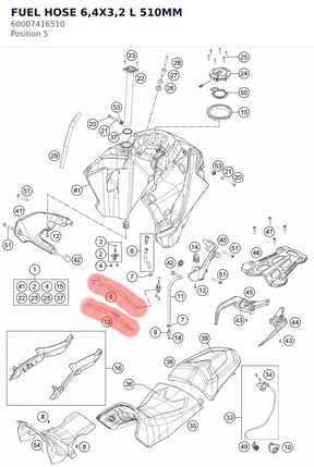 Diagram preview: FUEL HOSE 6,4X3,2 L 510MM (60007416510)