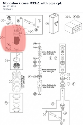 Diagram preview: Monoshock case M53x1 with pipe cpl. (46181242S3)