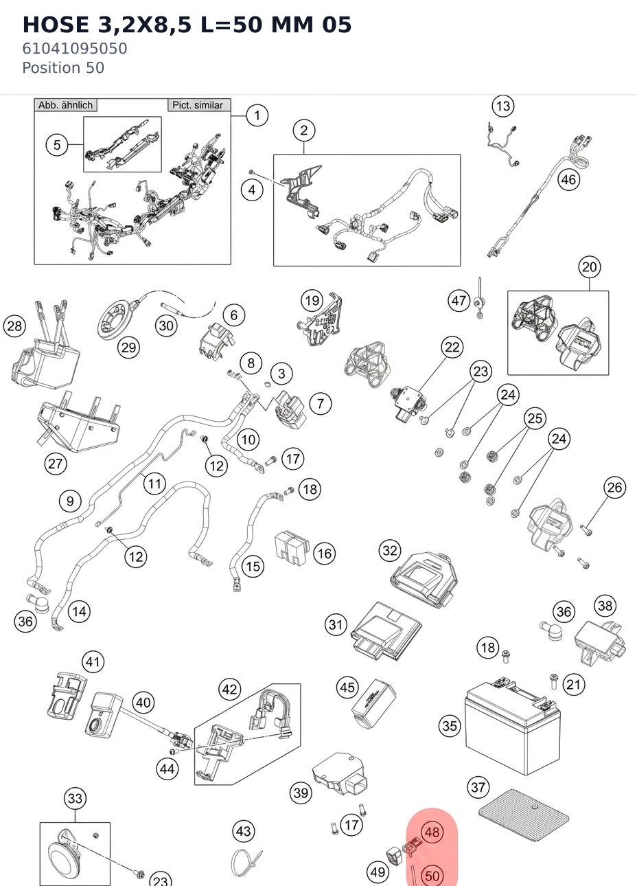 Diagram preview: HOSE 3,2X8,5 L=50 MM 05 (61041095050)