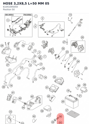 Diagram preview: HOSE 3,2X8,5 L=50 MM 05 (61041095050)
