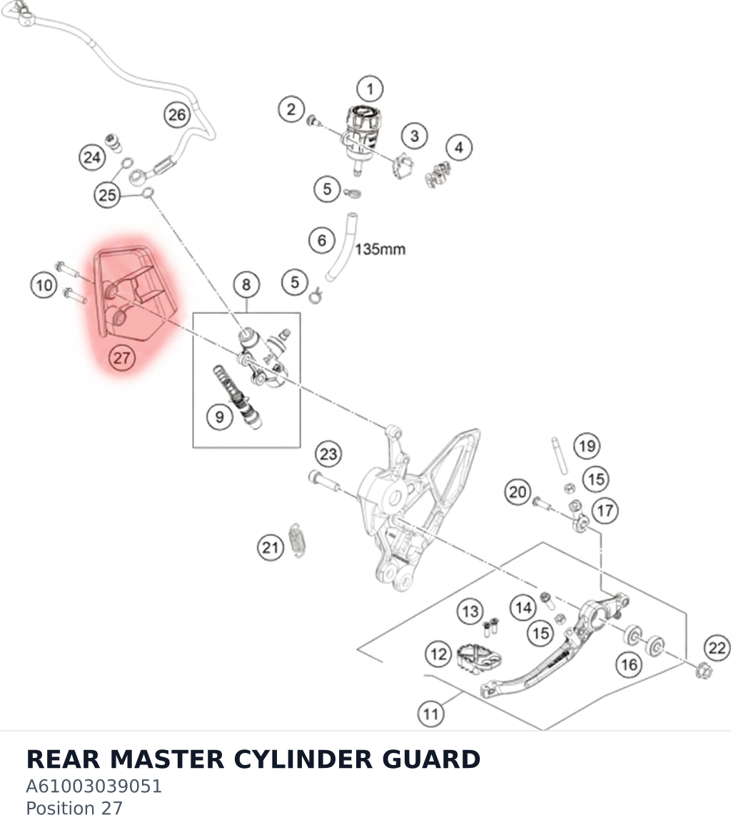 Diagram preview: REAR MASTER CYLINDER GUARD (A61003039051)