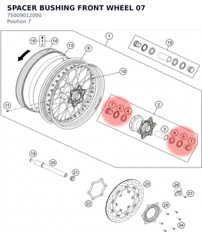 Diagram preview: SPACER BUSHING FRONT WHEEL 07 (75009012000)