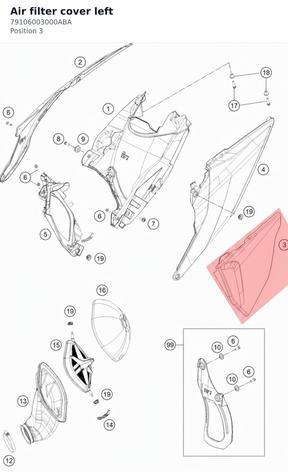 Diagram preview: Air filter cover left (79106003000ABA)