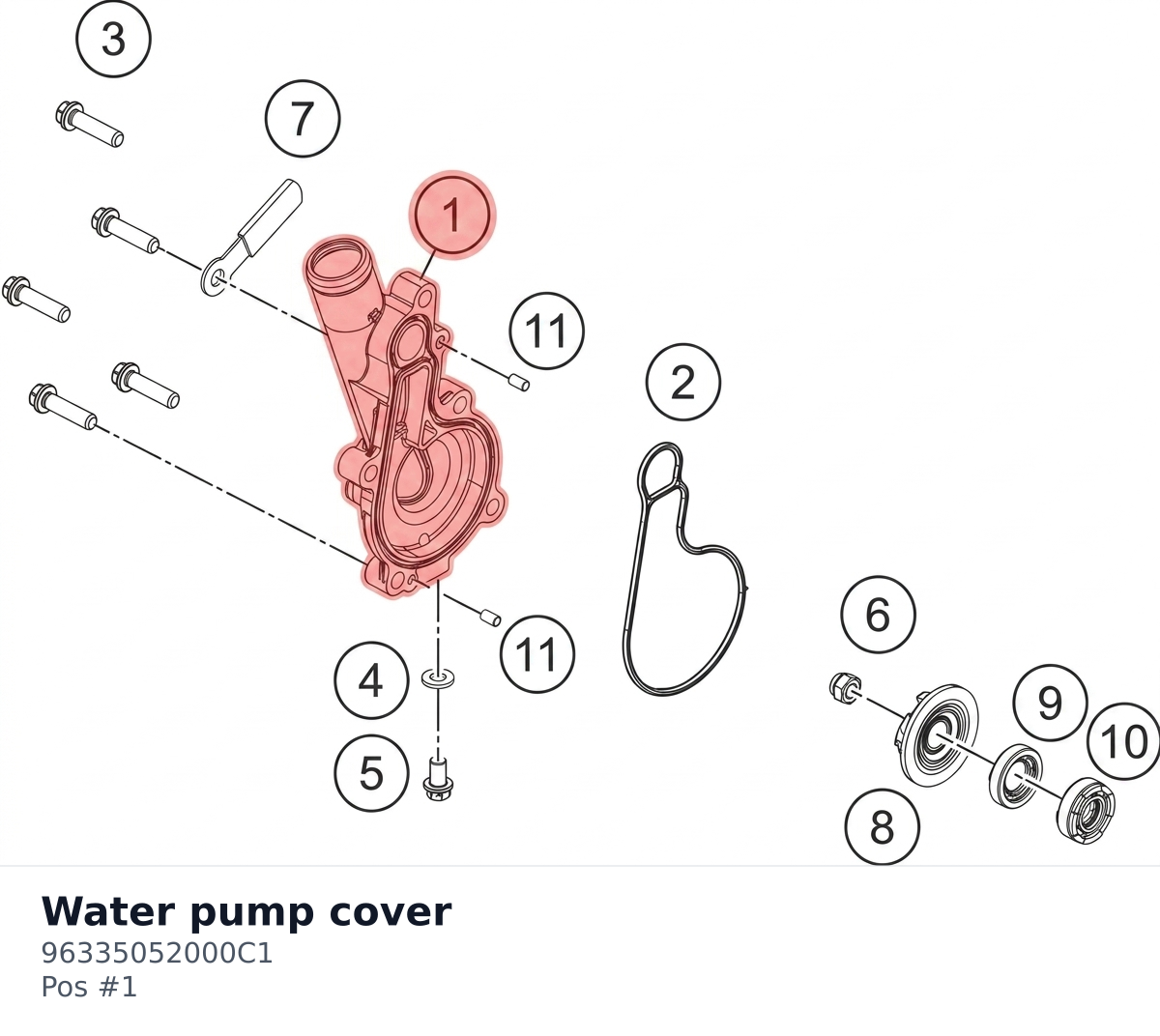 Diagram preview: Water pump cover (96335052000C1)