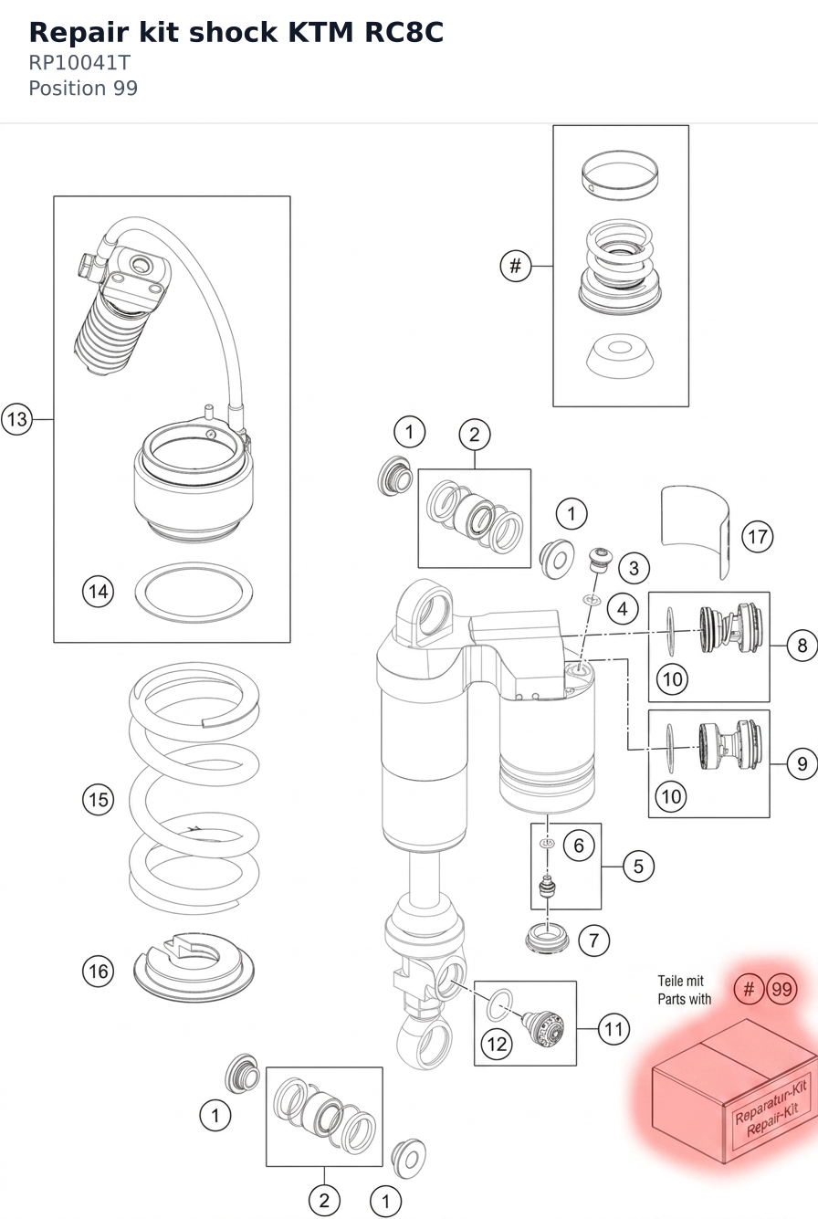 Diagram preview: Repair kit shock KTM RC8C (RP10041T)