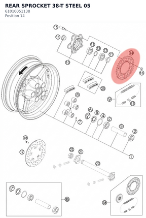 Diagram preview: REAR SPROCKET 38-T STEEL    05 (61010051138)