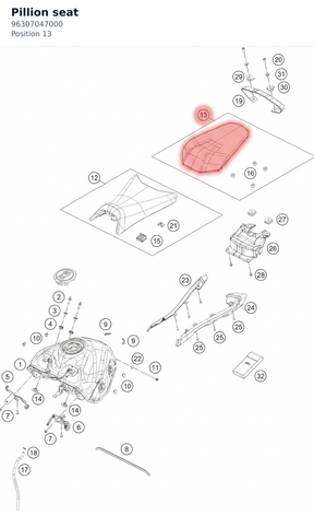 Diagram preview: Pillion seat (96307047000)