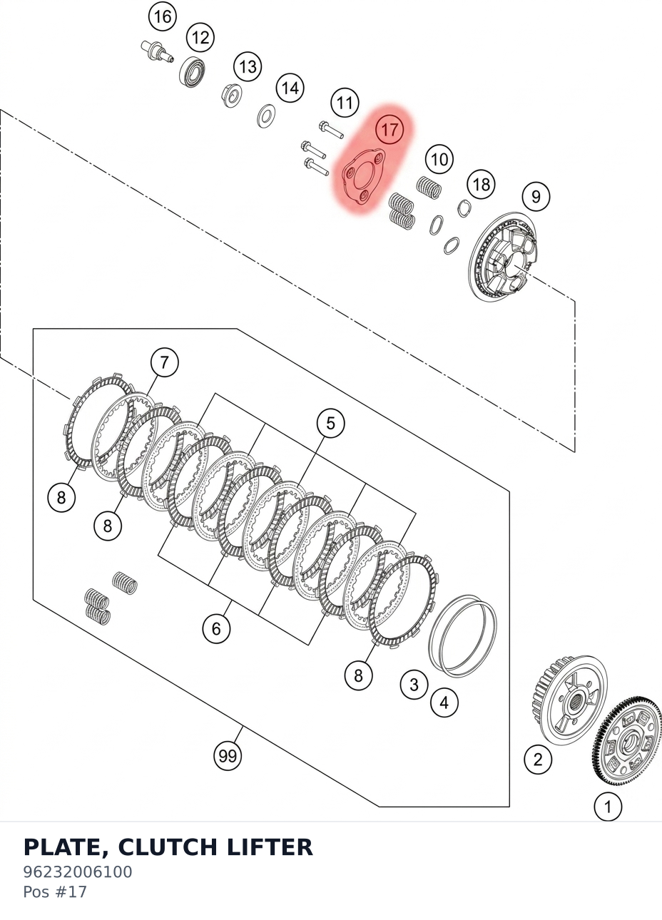 Diagram preview: PLATE, CLUTCH LIFTER (96232006100)