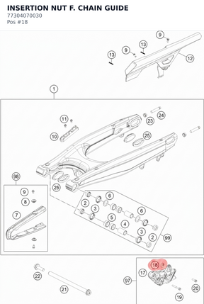 Diagram preview: INSERTION NUT F. CHAIN GUIDE (77304070030)