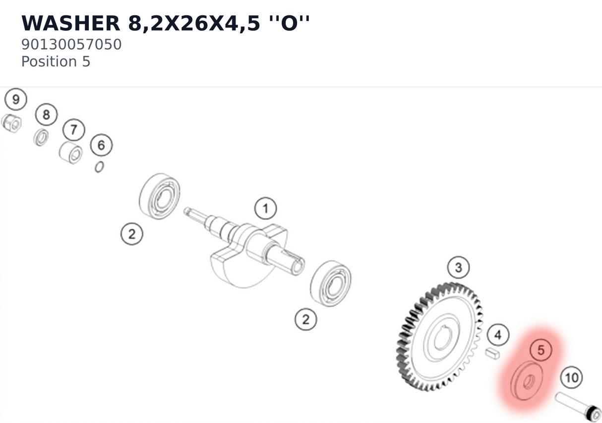 Diagram preview: WASHER 8,2X26X4,5 ''O'' (90130057050)