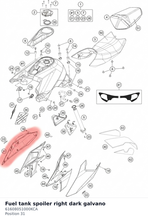 Diagram preview: Fuel tank spoiler right dark galvano (61608051000KCA)
