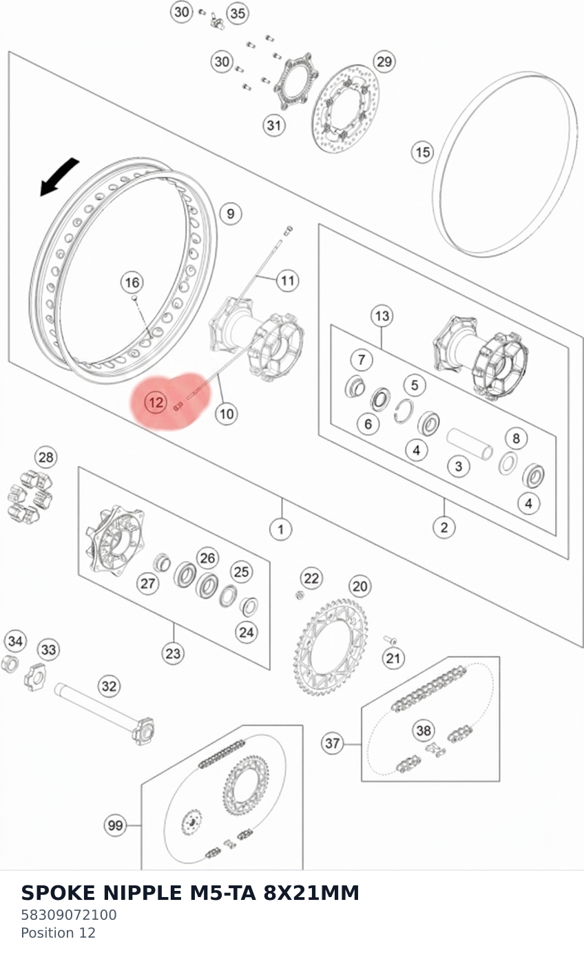 Diagram preview: SPOKE NIPPLE M5-TA 8X21MM (58309072100)