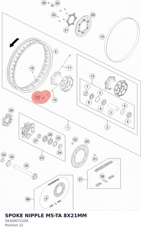 Diagram preview: SPOKE NIPPLE M5-TA 8X21MM (58309072100)
