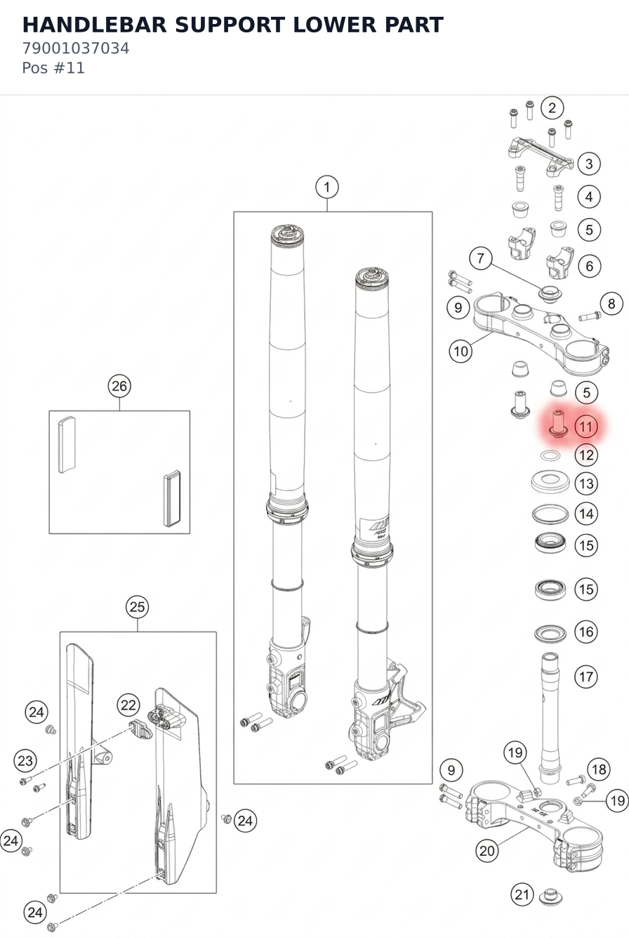 Diagram preview: HANDLEBAR SUPPORT LOWER PART (79001037034)