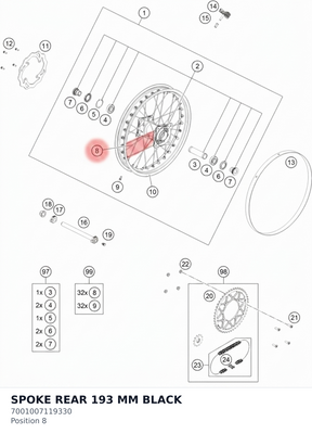 Diagram preview: SPOKE REAR 193 MM BLACK (7001007119330)