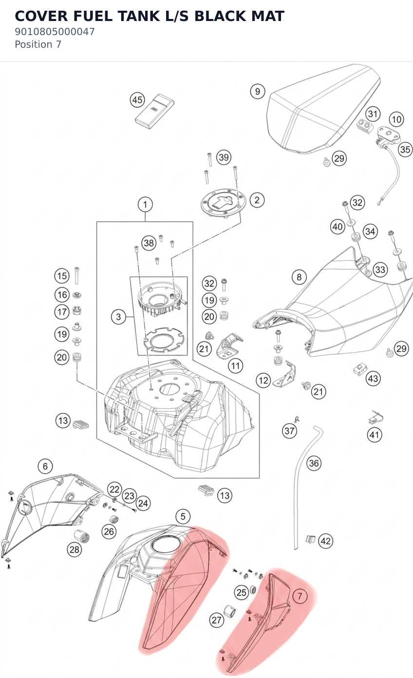 Diagram preview: COVER FUEL TANK L/S BLACK MAT (9010805000047)
