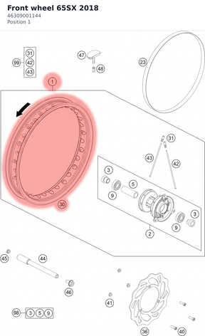 Diagram preview: Front wheel 65SX 2018 (46309001144)