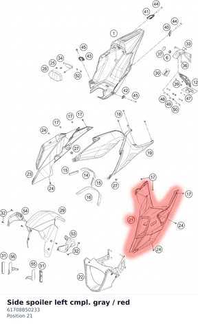 Diagram preview: Side spoiler left cmpl. gray / red (61708B50233)