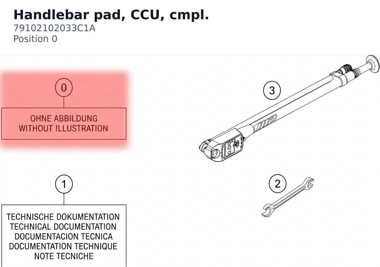 Diagram preview: Handlebar pad, CCU, cmpl. (79102102033C1A)