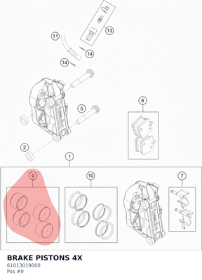 Diagram preview: BRAKE PISTONS 4X (61013019000)