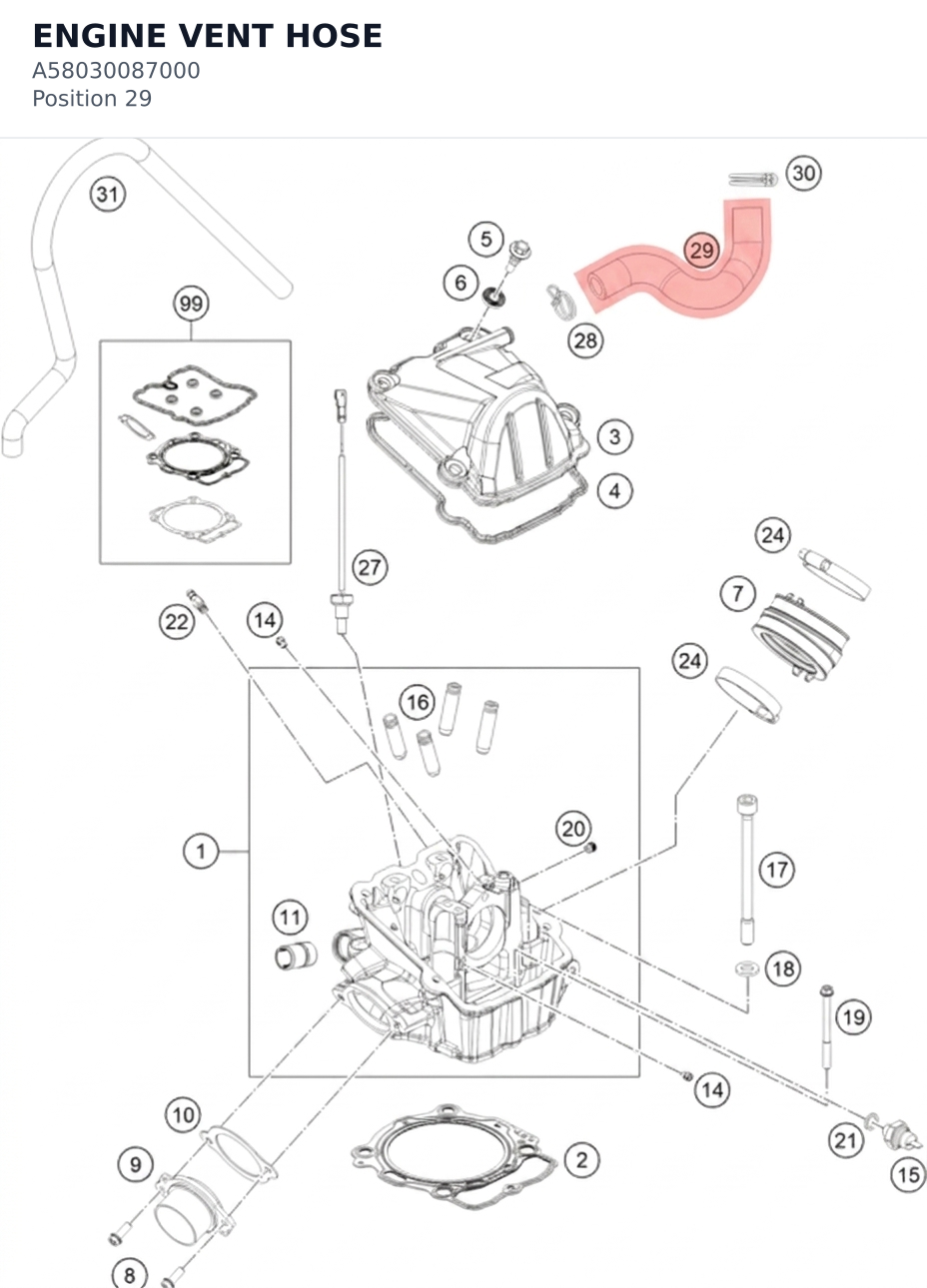 Diagram preview: ENGINE VENT HOSE (A58030087000)