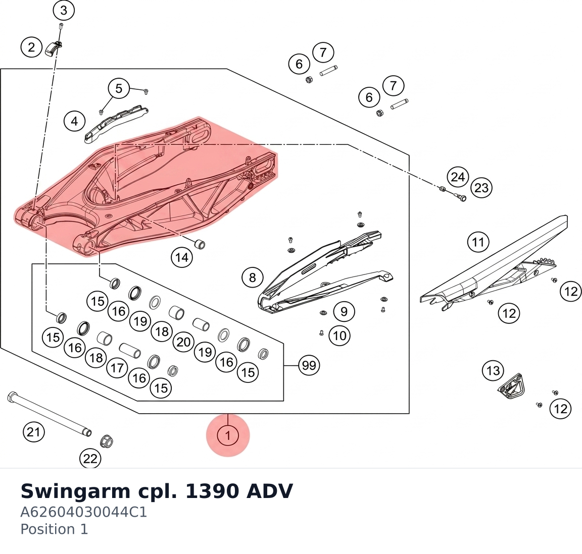 Diagram preview: Swingarm cpl. 1390 ADV (A62604030044C1)