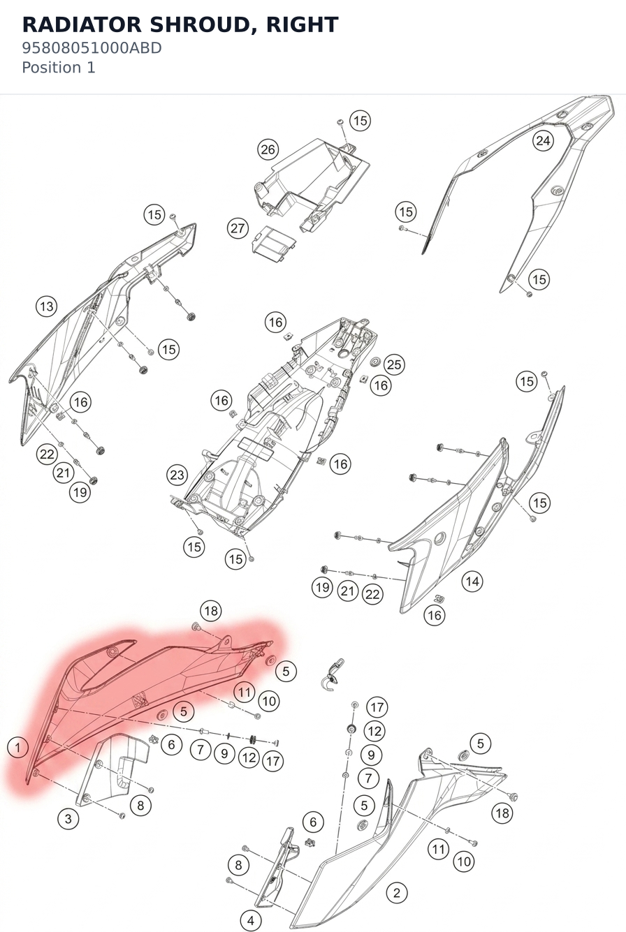 Diagram preview: RADIATOR SHROUD, RIGHT (95808051000ABD)