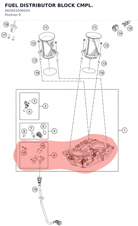 Diagram preview: FUEL DISTRIBUTOR BLOCK CMPL. (A62641006044)