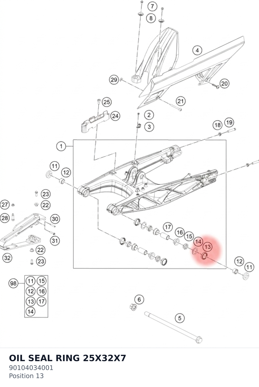 Diagram preview: OIL SEAL RING 25X32X7 (90104034001)