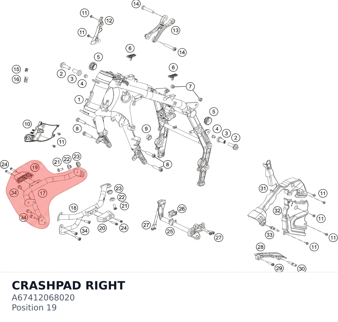Diagram preview: CRASHPAD RIGHT (A67412068020)