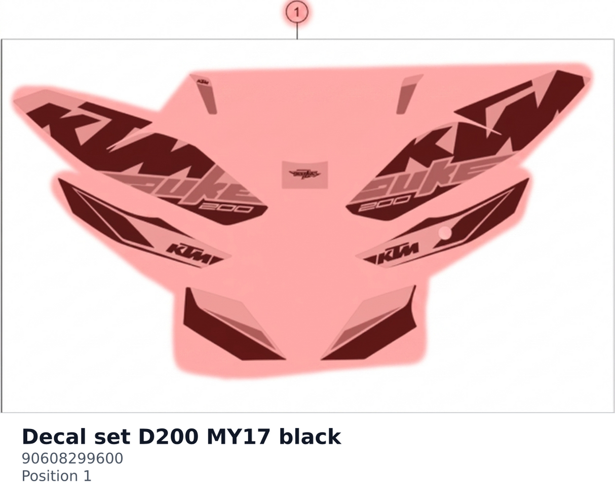 Diagram preview: Decal set D200 MY17 black (90608299600)