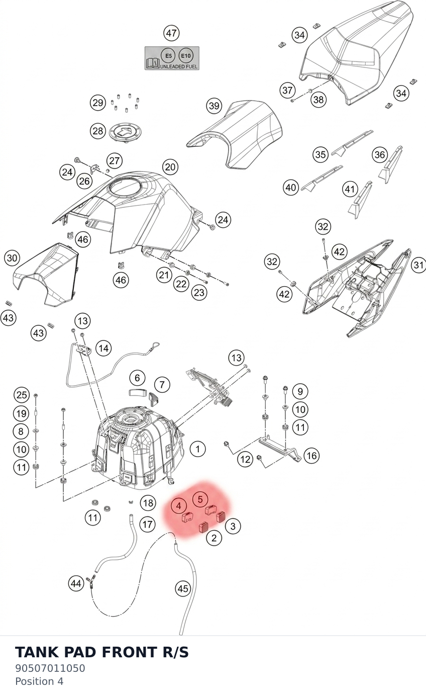 Diagram preview: TANK PAD FRONT R/S (90507011050)