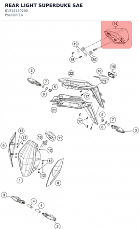 Diagram preview: REAR LIGHT SUPERDUKE SAE (61314140200)